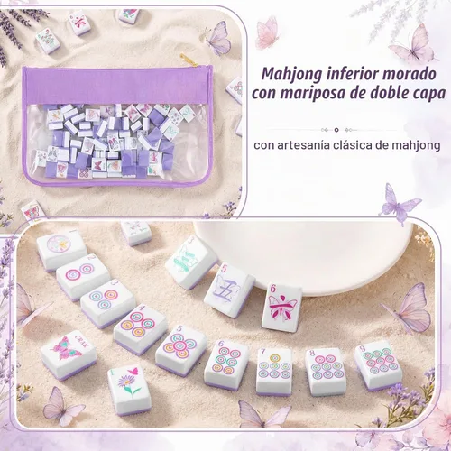 Vista 3 de Soulchen Juego de mahjong americano con temática de mariposa de 1.2 Morado