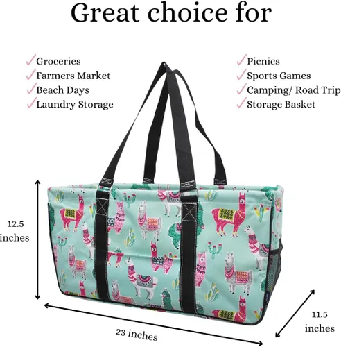 Vista 450 de NGIL Bolsa de comestibles reutilizable extra grande plegable de gran tamaño para comestibles, almacenamiento, picnic, playa, Estampado