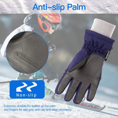 Vista 5 de Unigear Guantes de esquí para niños, impermeables, para invierno, clima frío, snowboard y snowboard, se adaptan tanto a niños como a niñas