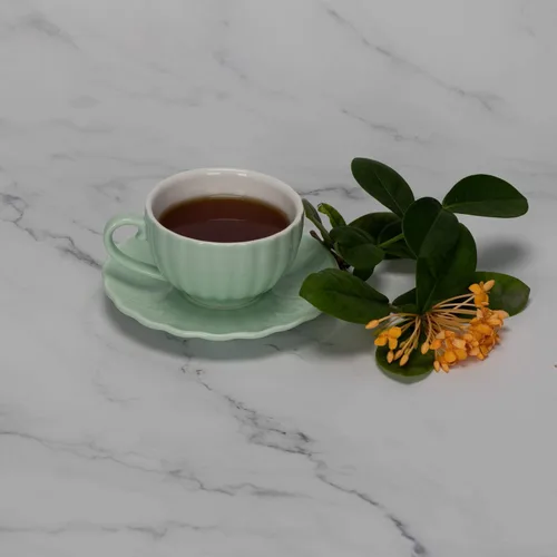 Vista 7 de amhomel Juego de 6 tazas de café y platillos de porcelana, tazas de capuchino de 4 onzas, colores fríos surtidos