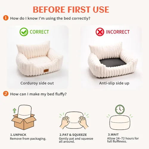 Vista 6 de PETKARAY Sofá cama para gatos, sofá suave de 24 pulgadas para gatos de Crema