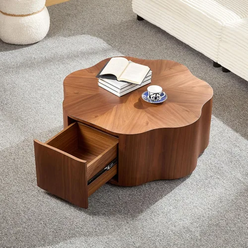 Vista 25 de KEVINSPACE Mesa auxiliar negra con borde dorado en la parte inferior, mesa de centro redonda para espacios pequeños, mesa auxiliar de madera mesita