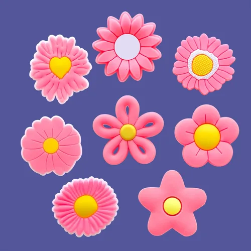 Vista 5 de 24 dijes de flores rosas para zapatos de zueco, sandalias, pulseras, dijes lindos, Metal no precioso., No es una piedra preciosa