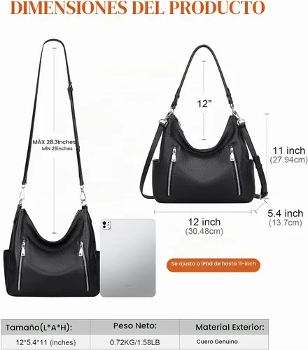 Vista 5 de Over Earth Monederos de cuero genuino Bolso de hombro tipo hobo mediano 01-Negro