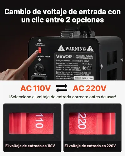 Vista 2 de VEVOR Transformador convertidor de voltaje, 500 VA, transformador de potencia elevador/abajo de servicio pesado, convertir de 110 V a 220 V y 220 V