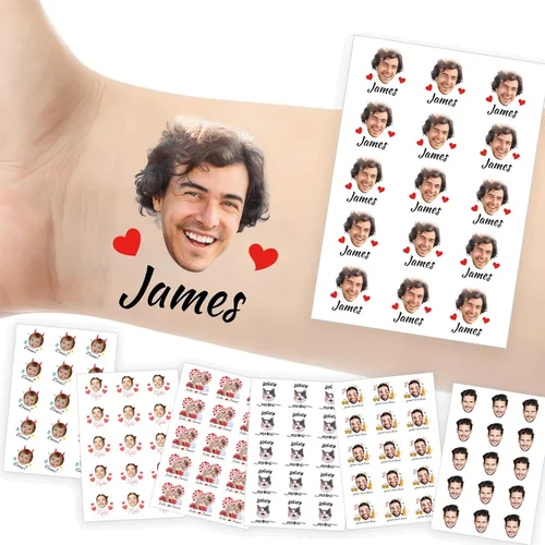 Vista 25 de Tatuajes temporales personalizados con foto y nombre, logotipo personalizado para adultos, niños, mujeres, hombres, regalo de boda, cumpleaños