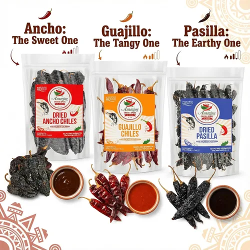 Vista 5 de Paquete variado de chiles secos 12oz ancho Guajillo Pasilla chile mexicano