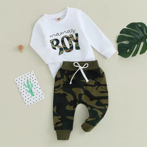 Vista 3 de mlpeerw Conjunto de 2 piezas de ropa de manga larga con cuello redondo y estampado de cuadros de ajedrez para niño pequeño