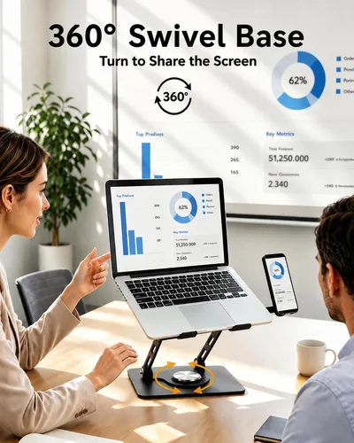 Vista 3 de 2-in-1 Laptop Stand with Phone Holder, 360° Swivel Laptop Riser for Desk Black