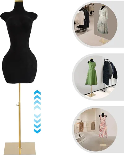 Vista 7 de Torso de maniquí femenino de talla grande con soporte, ajustable de 59 a 83 pulgadas, maniquí de cuerpo completo para tienda de ropa, tienda