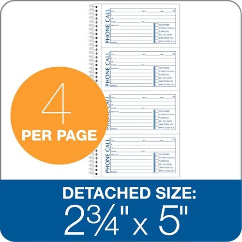 Vista 2 de TOPS Bloc de mensajes para teléfono, libro de llamadas, papel autocopiativo 2 partes, 2 3/4 x 5, 400 formularios - 74620, blanco