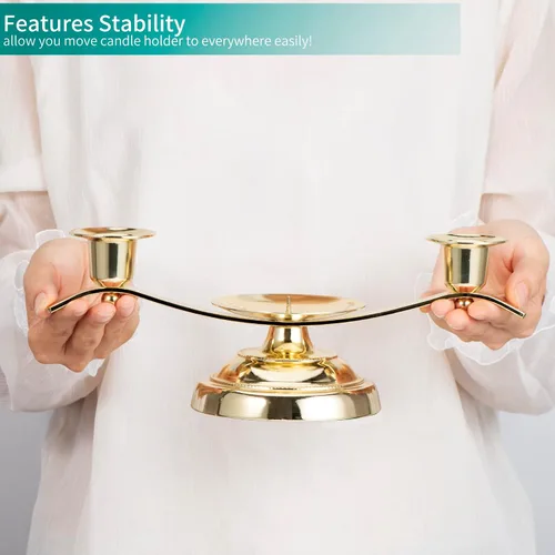 Vista 4 de Portavelas Gold Unity para bodas y regalos, portavelas ARCHOBAN con diseño de 3 velas con pasador estabilizador y clavijas de soporte laterales