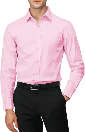 Vista 14 de H2H Camisas de vestir ajustadas para hombre, elásticas, de manga larga, básicas, formales, lisas, informales, para negocios, camisas con botones
