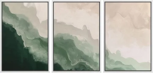 Vista 53 de SIGNFORD - Set de obras de arte en lienzo enmarcado para pared, ilustraciones abstractas de neblina del desierto en tonos neutros beige y marrón