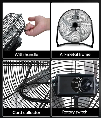 Vista 7 de KEN BROWN Ventilador de piso de alta velocidad de 20 pulgadas, ventilador de caja de 5 cuchillas de aluminio con 3 velocidades, 4650 CFM