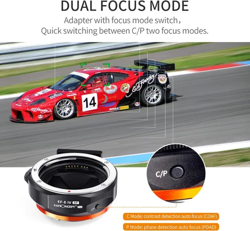 Vista 2 de Adaptador de lente electrónico EF/EF-S a E, montaje de enfoque automático EF EF-S de K&F CONCEPT Anillo adaptador de montaje de lente compatible