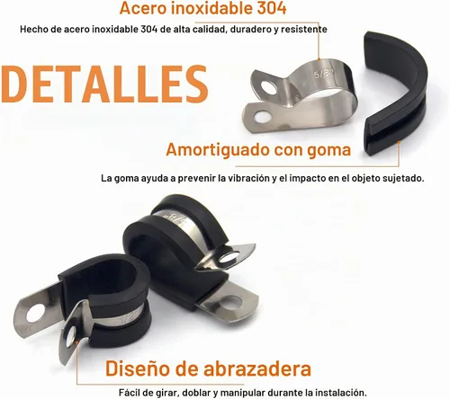 Vista 3 de ISPINNER Juego de 52 piezas de abrazaderas de cable, abrazaderas de tubo de goma de acero inoxidable 304 en 6 tamaños 1/4" 5/16" 3/8" 1/2" 5/8" 3/4