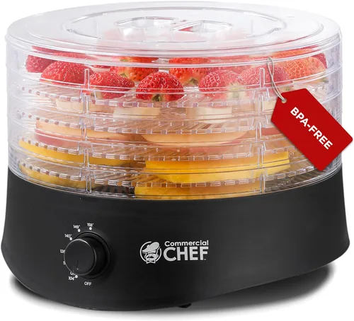 Vista 10 de Commercial Chef - Deshidratadora de alimentos, cinco bandejas de plástico libres de BPA de 9.25”, deshidrata y seca carne, frutas, verduras y Blanco