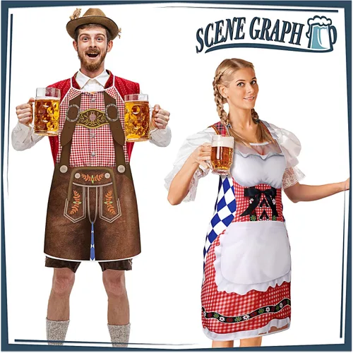 Vista 5 de Hillban 2 delantales de Oktoberfest para mujeres y hombres, delantal alemán para disfraz de Oktoberfest para parejas, cocinar, barbacoa, regalos