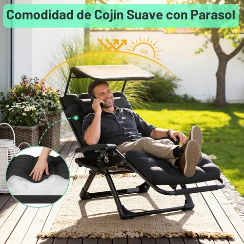 Vista 5 de Suteck Silla de gravedad cero con toldo, sillas reclinables para exteriores