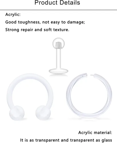 Vista 3 de Lcolyoli Anillos de nariz transparentes de 18 G, retenedores de piercing transparentes para el trabajo, deportes, Bioflex, Medusa, labio, piercing
