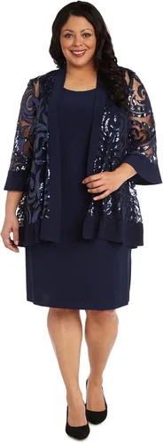 Vista 4 de Elegante vestido recto geométrico hasta la rodilla con manga 34 drapeado chaqueta Flyaway