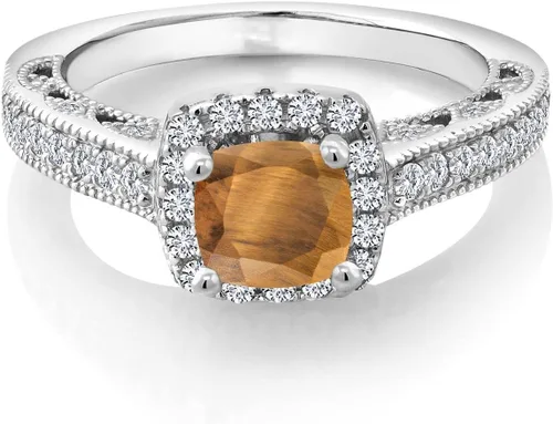 Vista 10 de Gem Stone King Anillo de compromiso de plata de ley 925 de 0.236 in con piedra natal y zafiro blanco creado con acento Anillo de compromiso