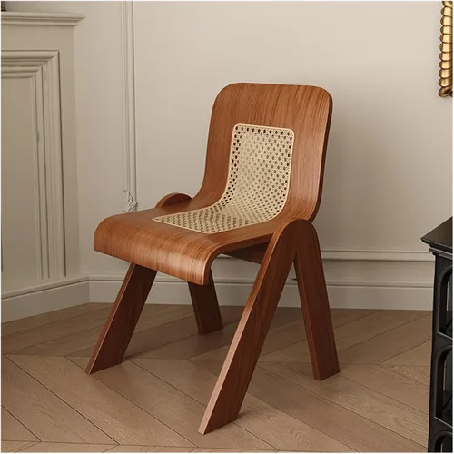 Vista 7 de sillas de comedor Silla de comedor de madera maciza Ratán Respaldo del hogar Sub Pequeño Sala de estar Balcón Cocina moderna