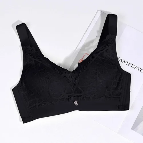 Vista 2 de Brasier de encaje cómodo para el día a día para mujer, brasier inalámbrico con correa cómoda, brasier de alto soporte, brasier push up, lencería