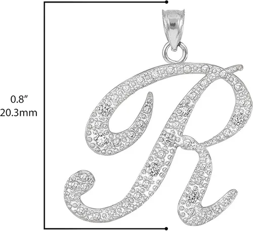 Vista 4 de Collar con colgante de plata de ley 925 con circonita cúbica con inicial cursiva R de 45 pulgadas, 18 pulgadas, Zirconia cúbica Plata esterlina