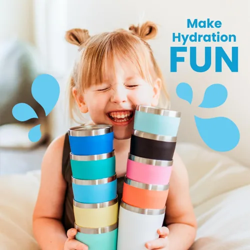 Vista 3 de CUPKIN - Taza apilable de acero inoxidable para niños, taza para batidos, tazas aisladas con recubrimiento en polvo, tapa libre de BPA y pajilla