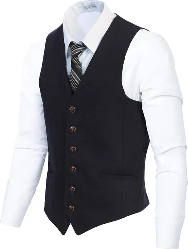 Vista 32 de Gioberti Chaleco formal de tweed a cuadros con 6 botones para hombre 1 - Carbón espiguilla.