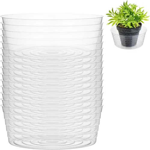 Vista 12 de Hoolerry Platillo de plástico transparente para plantas, bandeja de goteo profunda gruesa para macetas, bandejas de goteo profundo para el hogar