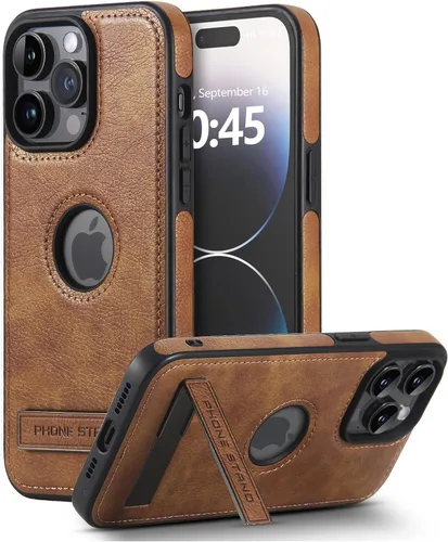 Vista 15 de Funda de cuero para iPhone 13 Pro, funda protectora delgada con función atril a prueba de golpes, soporte invisible integrado compatible con iPhone