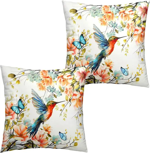 Vista 41 de Juego de 2 fundas de almohada patrióticas para exteriores, diseño de estrellas azules del 4 de julio, 16 x 16 pulgadas, fundas de almohada