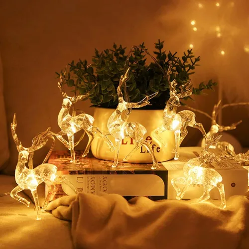 Vista 2 de Enfudid Tira de luces de Navidad con diseño de reno, 10 luces LED de color blanco cálido, funciona con USB, decoraciones de Navidad para regalos