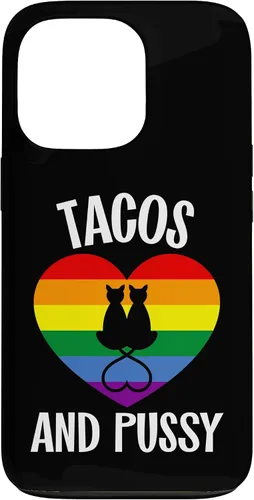 Vista 10 de Funda Queer para iPhone 14 Pro Max Lesbian Pride Stuff Tacos y Pussy Cats
