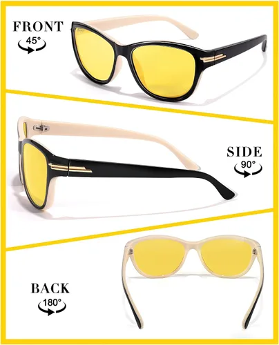Vista 3 de LVIOE Lentes de conducción nocturna para mujeres y hombres, antirreflejos, polarizados, amarillos, lentes de visión nocturna para la noche, LN2317