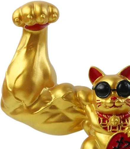 Vista 8 de Prettyia Estatua de gato de la suerte, brazo agitador de gato de la suerte, brazo musculoso de mano gigante, decoración de gato agitado, gato