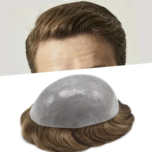 Vista 51 de Toupee para hombres Sistema de reemplazo de cabello humano PU piel fina V-looped Hair Piece Nature Hair System para hombre Toupee 6X8#1B Off Black