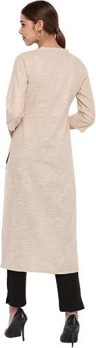 Vista 6 de Janasya Indian - Kurta recta de algodón rosa para mujer con bolsillo lateral, Rosado