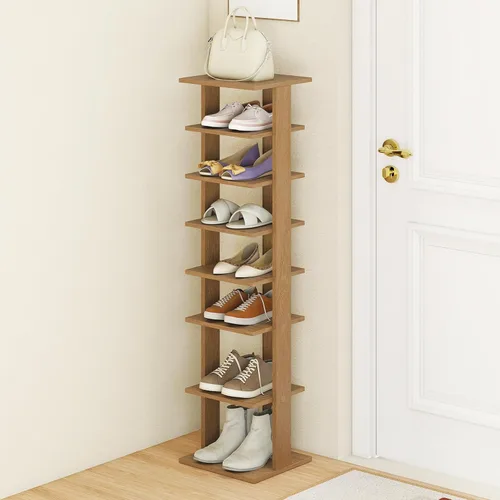 Vista 12 de Tangkula - Estantería vertical de 8 niveles para zapatos, organizador de esquina que ahorra espacio para 7 pares, almacenamiento estrecho de zapatos