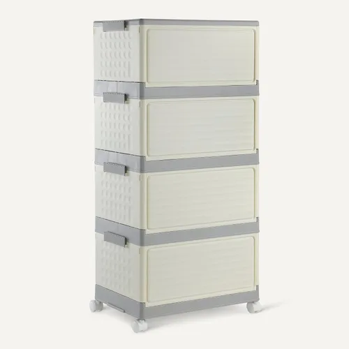Vista 4 de Amazon Basics Contenedores de almacenamiento de 4 niveles con tapas, apilables y plegables, 23 qt por nivel