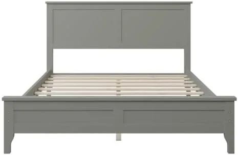 Vista 7 de anwickjeff Base de cama de tamaño matrimonial con cabecero y estribo, cama de plataforma de madera maciza blanca de estilo conciso moderno