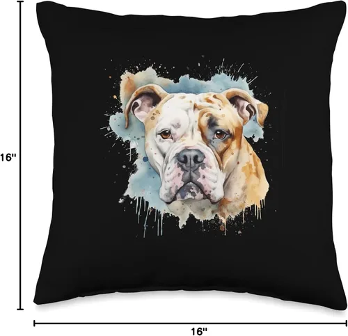 Vista 4 de American Bully watercolor gift for dog women Colorido American Bulldog - Cojín de acuarela de 16 x 16 pulgadas, multicolor