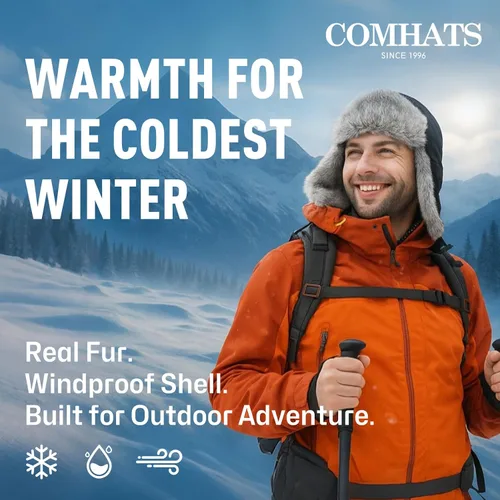 Vista 7 de Comhats Gran XL Trapper Trooper Caza Cálido Oído Solapa Rusia Ushanka Invierno Esquí Clima Frío Bombardero Sombreros para Hombres
