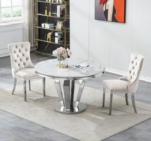 Vista 43 de Juego de mesa de comedor de mármol sintético de oro blanco de 47 pulgadas para 2, juego de mesa de comedor de cocina de 3 piezas, juego de mesa