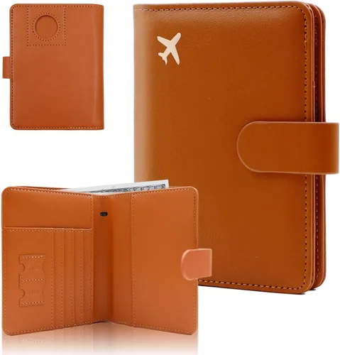 Vista 10 de Melsbrinna Funda de cuero prémium para pasaporte, impermeable, con bloqueo RFID, cartera de viaje con soporte para bolígrafo, bonito libro