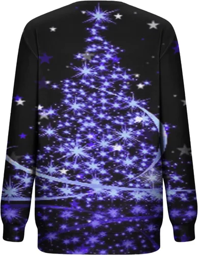Vista 4 de SIUMOPA Women's Novelty Sweatshirt Christmas sparkly Tree Graphic Printed Pullover Oversized Loose Fit Fashion Blouse Shirts