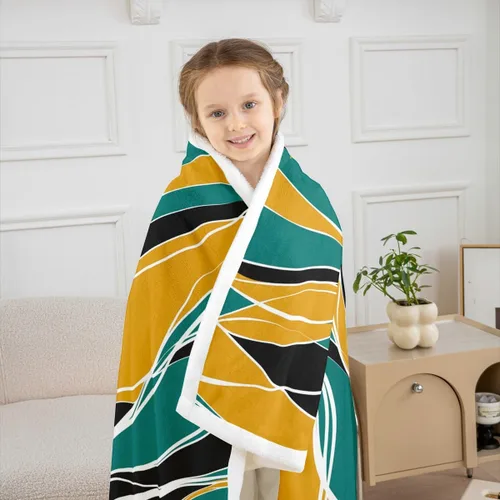Vista 6 de Erosebridal Manta de sherpa moderna para niños y adolescentes, color naranja, verde azulado, negro, manta para silla, manta de forro polar con rayas